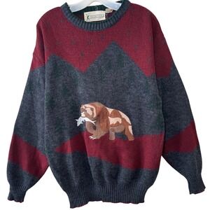 Cricketeer Vintage Bear Graphic Sweater Size L Cabin Core Outdoors Knit Pullover